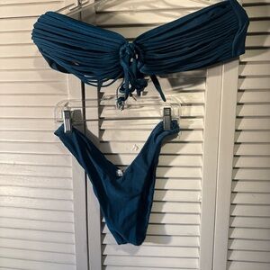 Sol de Janeiro Teal Blue Ribbed Bandeau Bikini Set